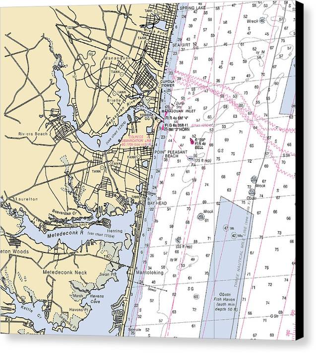 Spring Lake To Mantaloking-new Jersey Nautical Chart - Canvas Print