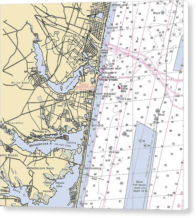 Spring Lake To Mantaloking-new Jersey Nautical Chart - Canvas Print