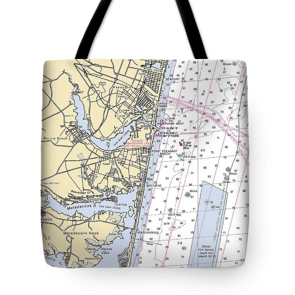 Spring Lake To Mantaloking-new Jersey Nautical Chart - Tote Bag