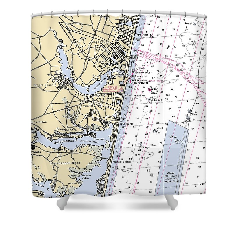 Spring Lake To Mantaloking New Jersey Nautical Chart Shower Curtain