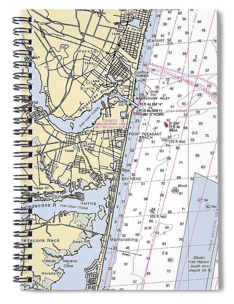 Spring Lake To Mantaloking New Jersey Nautical Chart Spiral Notebook