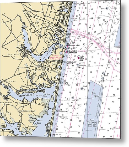 A beuatiful Metal Print of the Spring Lake To Mantaloking-New Jersey Nautical Chart - Metal Print by SeaKoast.  100% Guarenteed!