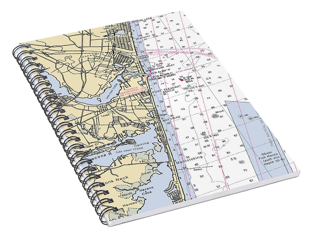 Spring Lake To Mantaloking-new Jersey Nautical Chart - Spiral Notebook