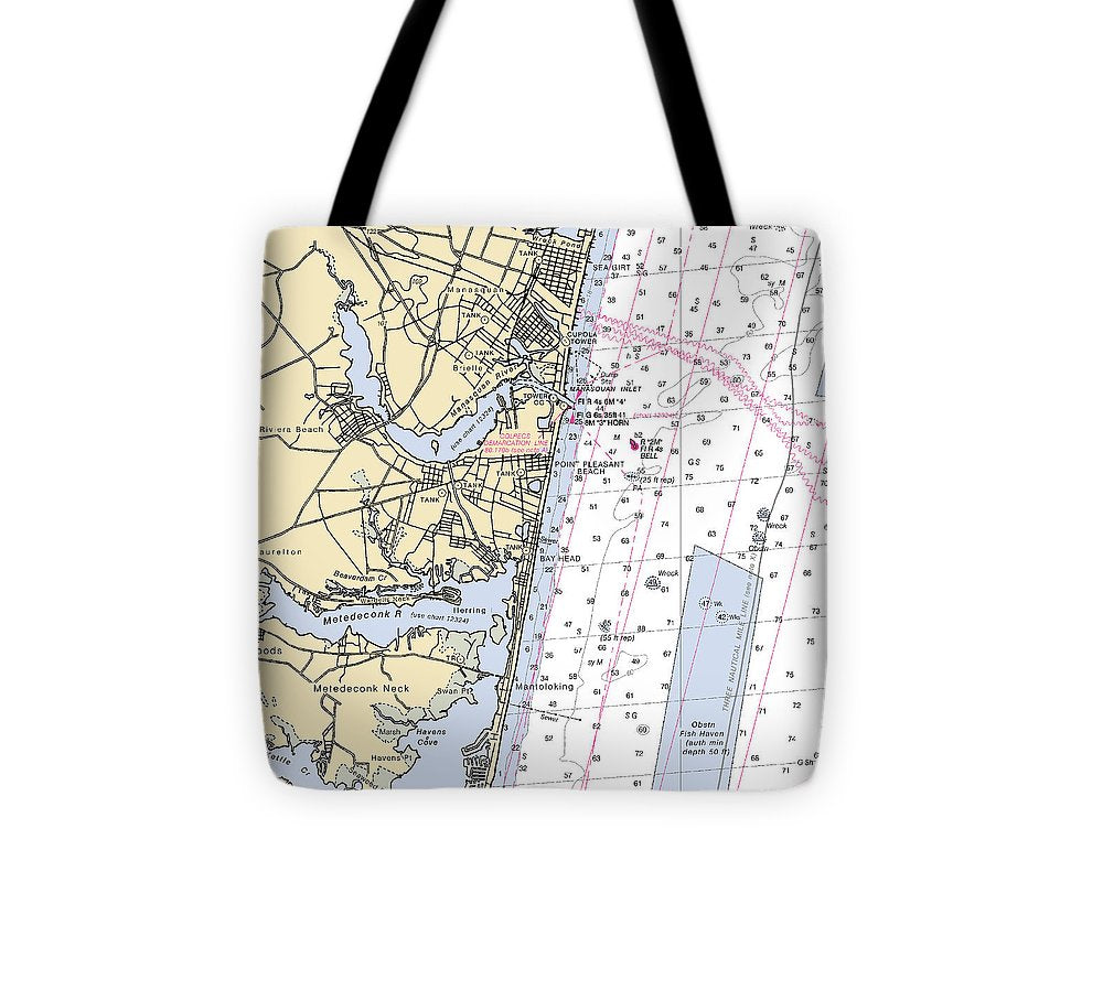 Spring Lake To Mantaloking New Jersey Nautical Chart Tote Bag