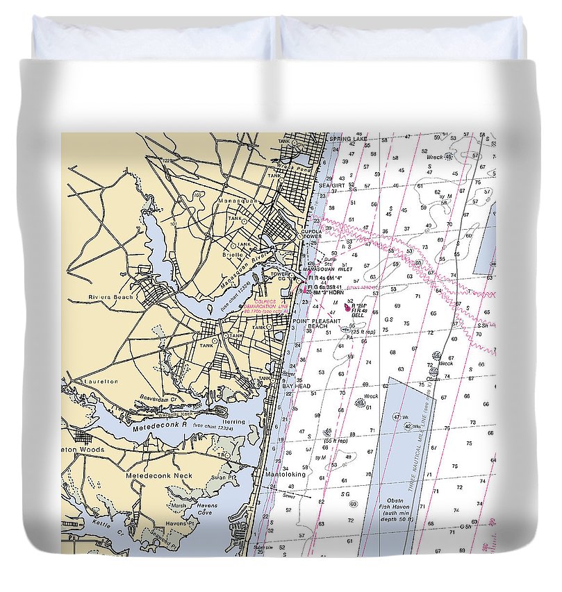 Spring Lake To Mantaloking New Jersey Nautical Chart Duvet Cover