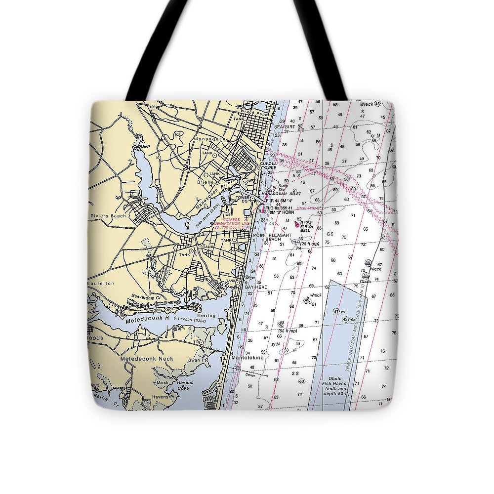 Spring Lake To Mantaloking-new Jersey Nautical Chart - Tote Bag