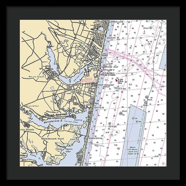 Spring Lake To Mantaloking-new Jersey Nautical Chart - Framed Print