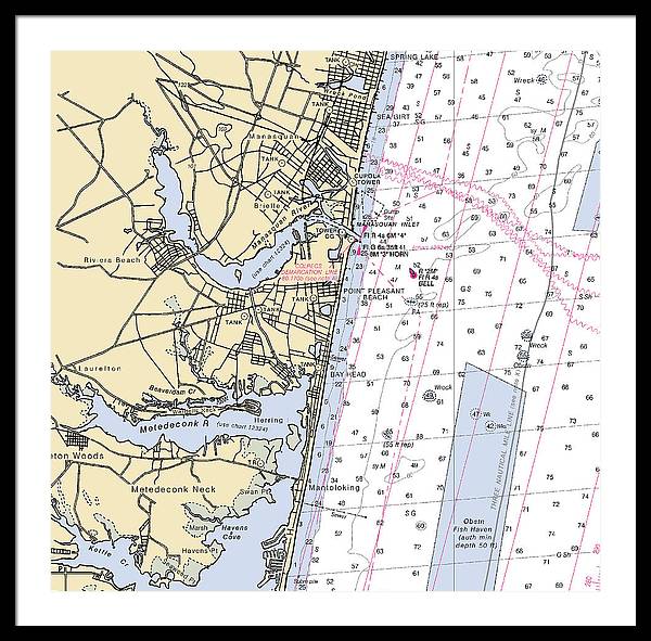 Spring Lake To Mantaloking-new Jersey Nautical Chart - Framed Print