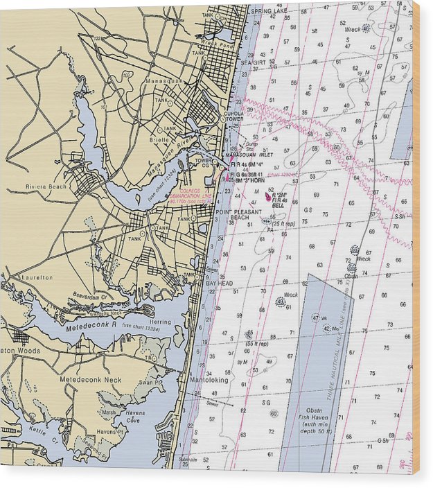 Spring Lake To Mantaloking-New Jersey Nautical Chart Wood Print