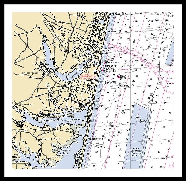 Spring Lake To Mantaloking-new Jersey Nautical Chart - Framed Print