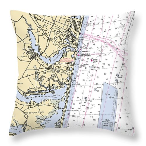 Spring Lake To Mantaloking-new Jersey Nautical Chart - Throw Pillow