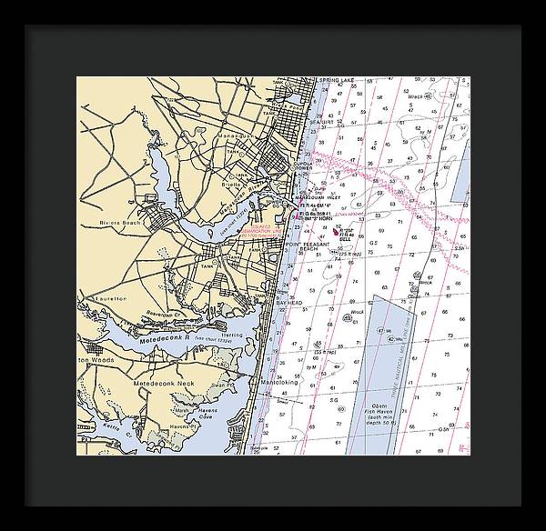 Spring Lake To Mantaloking-new Jersey Nautical Chart - Framed Print