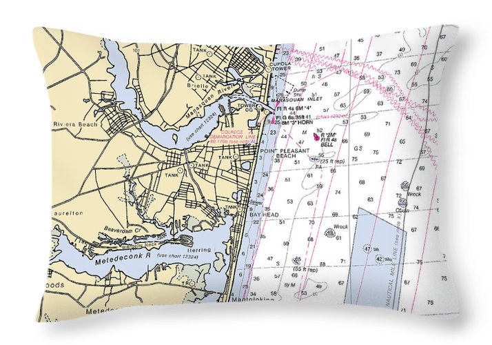 Spring Lake To Mantaloking-new Jersey Nautical Chart - Throw Pillow