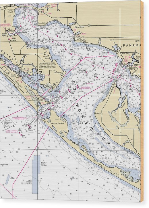 St Andrew Bay-Florida Nautical Chart Wood Print