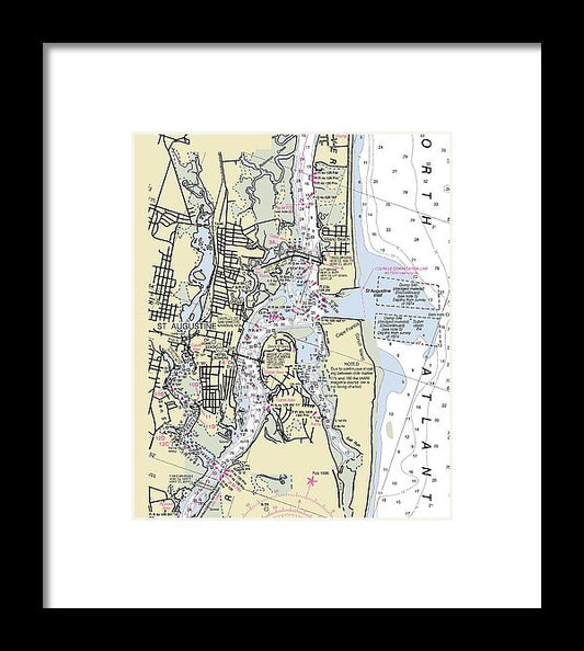 St Augustine Florida Nautical Chart - Framed Print