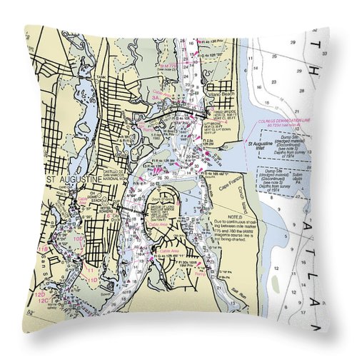 St Augustine Florida Nautical Chart - Throw Pillow