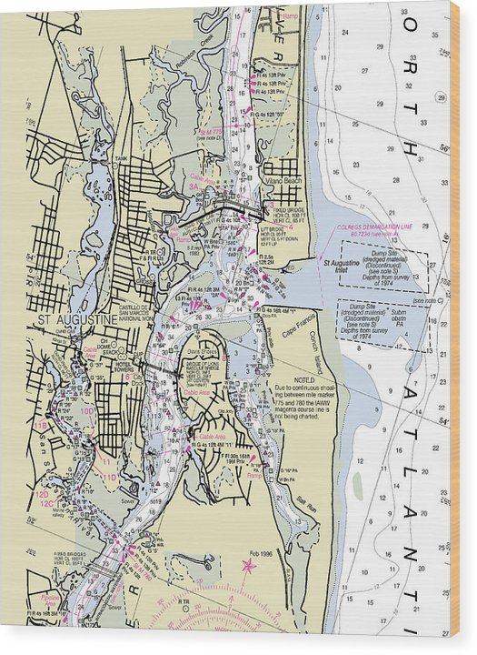 St Augustine Florida Nautical Chart Wood Print