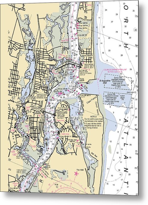 6.5" x 8" St-Augustine -Florida Nautical Chart _V6 - Metal Print - SeaKoast