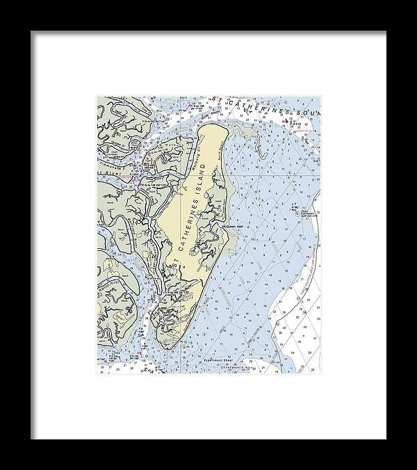 St Catherines Island Georgia Nautical Chart - Framed Print