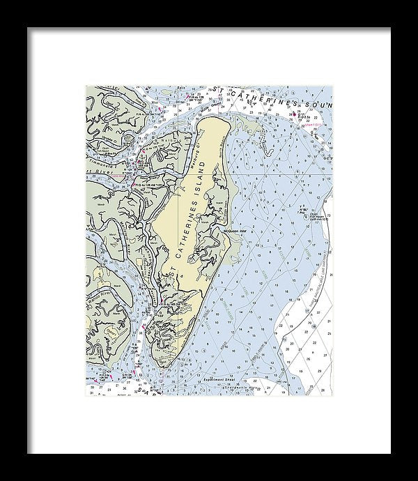 St Catherines Island Georgia Nautical Chart - Framed Print