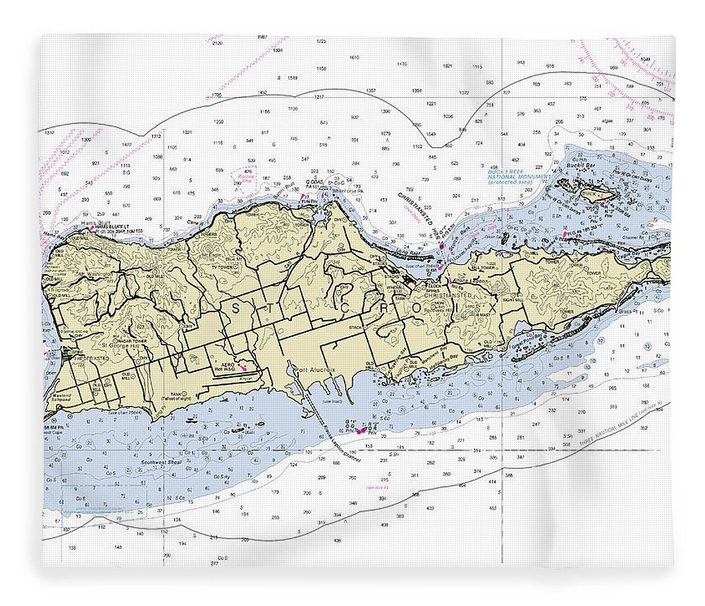 St Croix Virgin Islands Nautical Chart Blanket