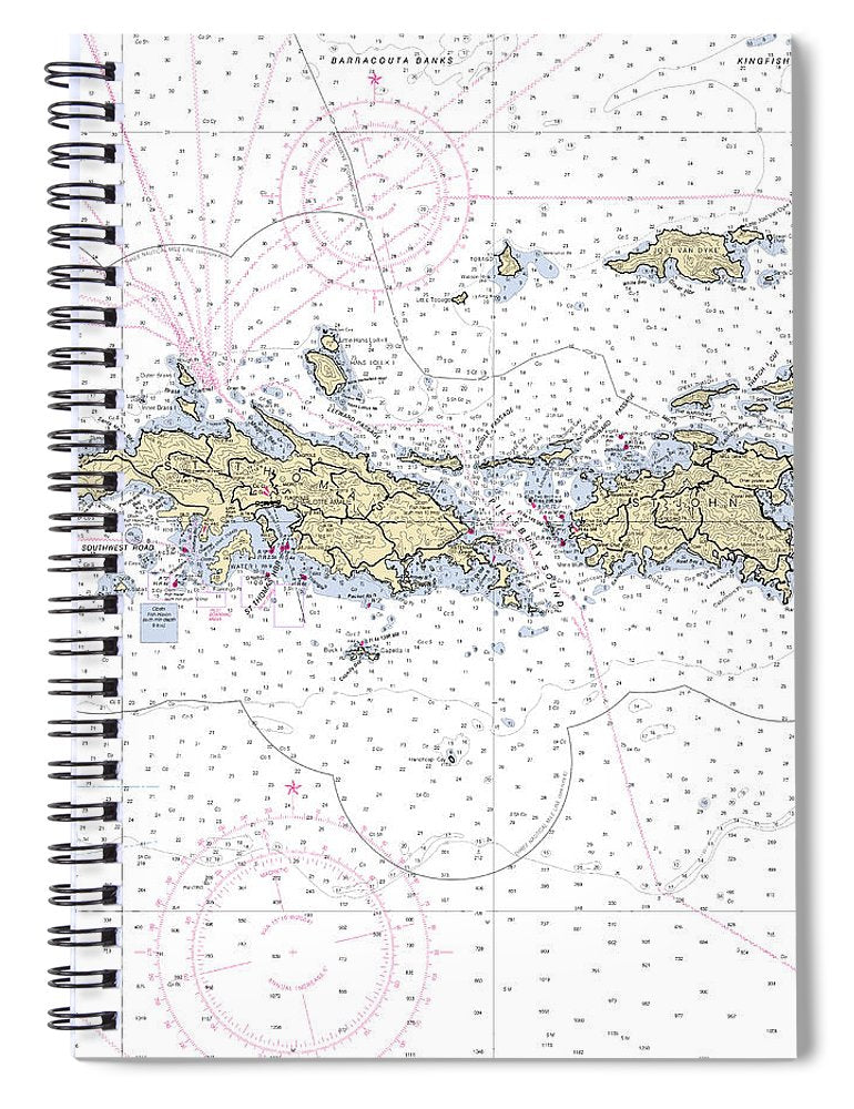 St John St Thomas Virgin Islands Nautical Chart Spiral Notebook