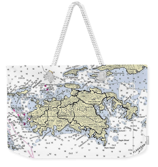 St John Virgin Islands Nautical Chart - Weekender Tote Bag