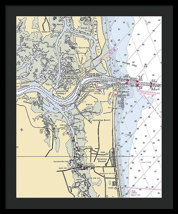 St Johns River-florida Nautical Chart - Framed Print