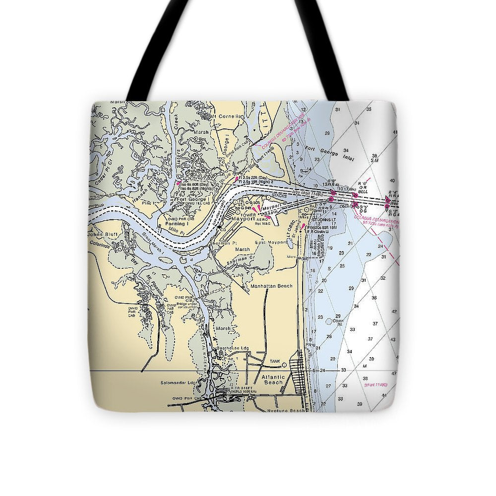 St Johns River-florida Nautical Chart - Tote Bag