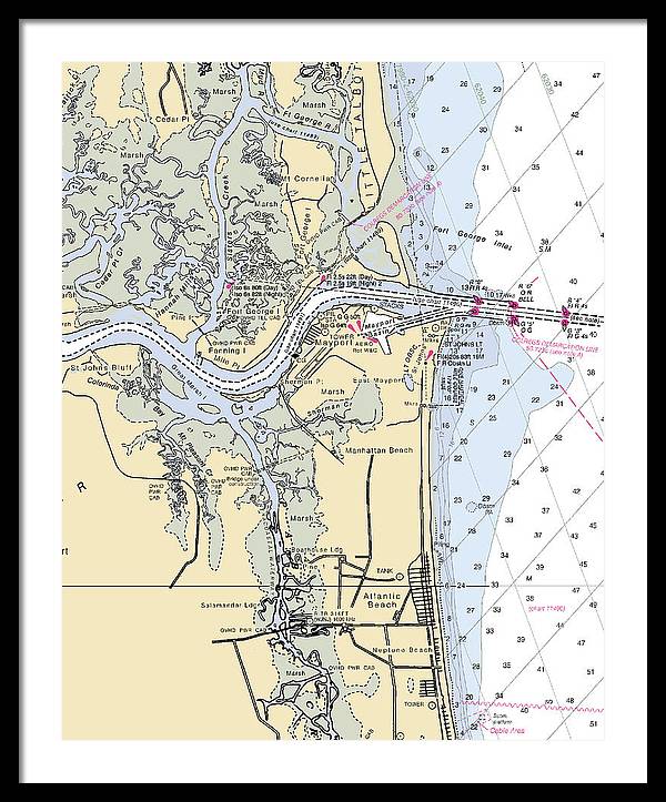 St Johns River-florida Nautical Chart - Framed Print