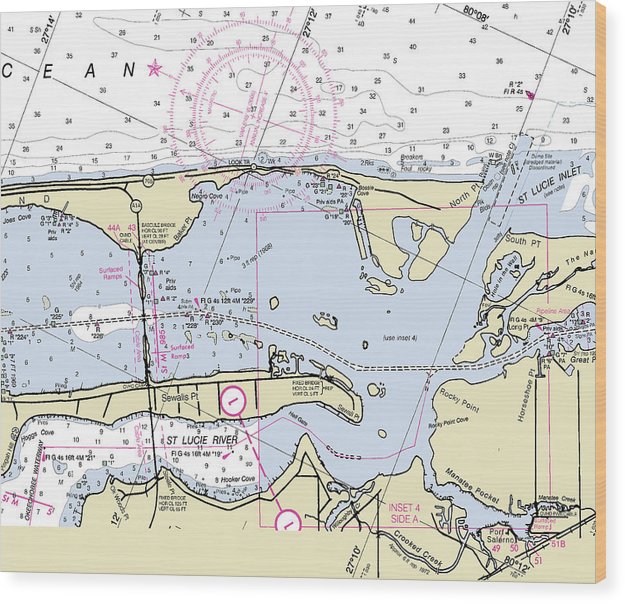 St Lucie Inlet Florida Nautical Chart Wood Print
