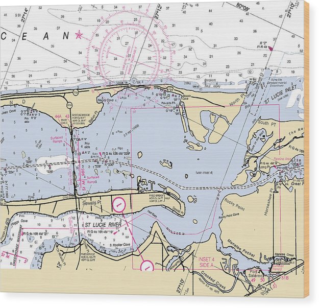 St-Lucie-Inlet -Florida Nautical Chart _V6 Wood Print