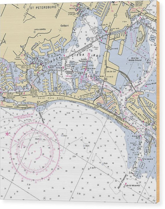 St Pete Beach-Florida Nautical Chart Wood Print