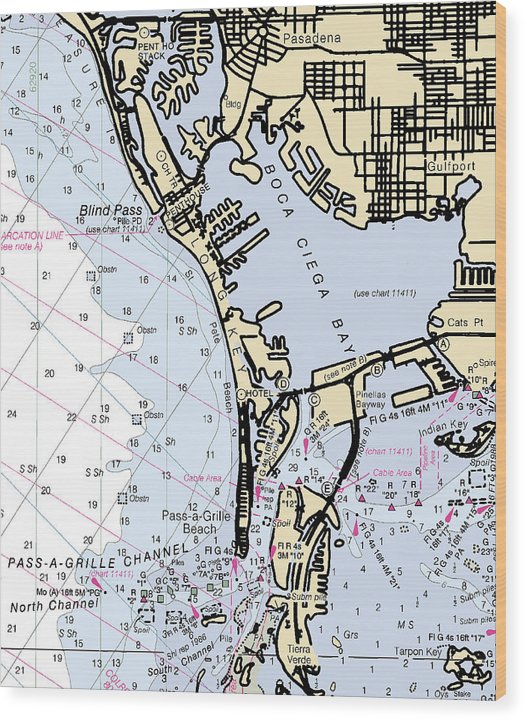 St Pete Beach -Florida Nautical Chart _V2 Wood Print