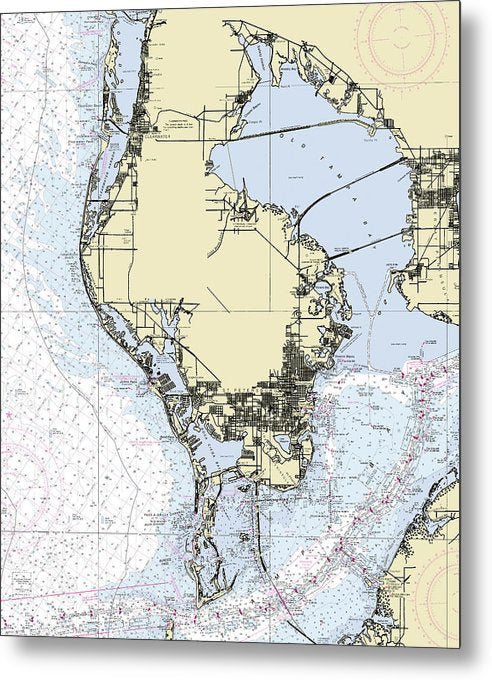A beuatiful Metal Print of the St Petersburg Florida Nautical Chart - Metal Print by SeaKoast.  100% Guarenteed!