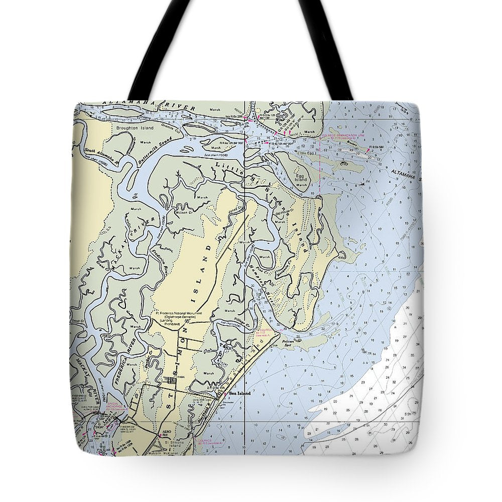 St Simons Island Georgia Nautical Chart - Tote Bag