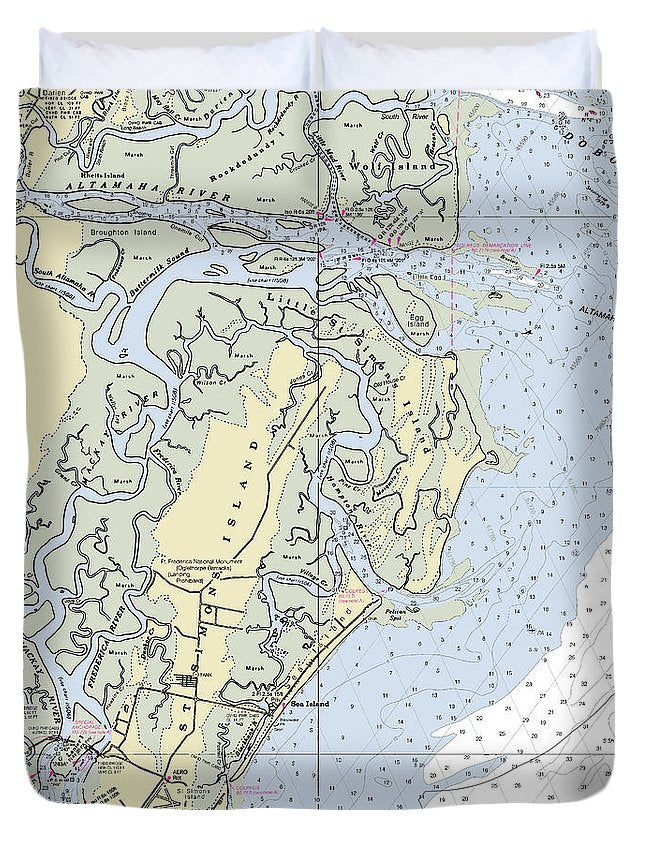 St Simons Island Georgia Nautical Chart - Duvet Cover