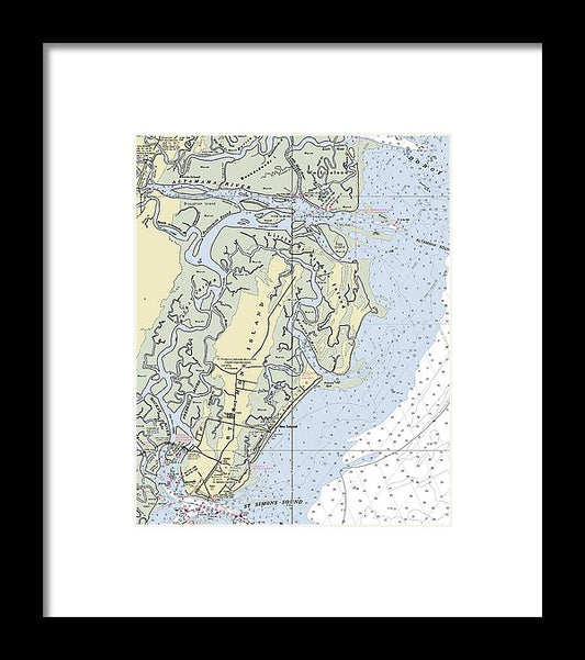 St Simons Island Georgia Nautical Chart - Framed Print