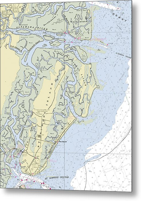 A beuatiful Metal Print of the St Simons Island Georgia Nautical Chart - Metal Print by SeaKoast.  100% Guarenteed!