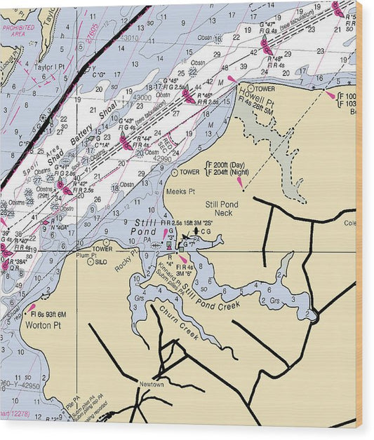 Still Pond-Maryland Nautical Chart Wood Print