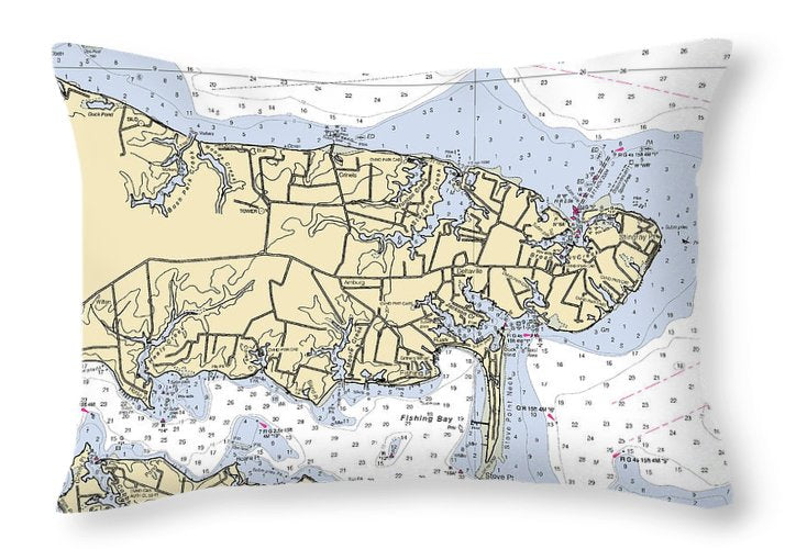 Stingray Point-virginia Nautical Chart - Throw Pillow