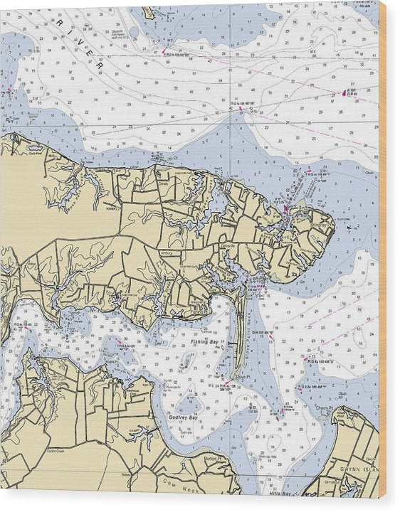 Stingray Point-Virginia Nautical Chart Wood Print