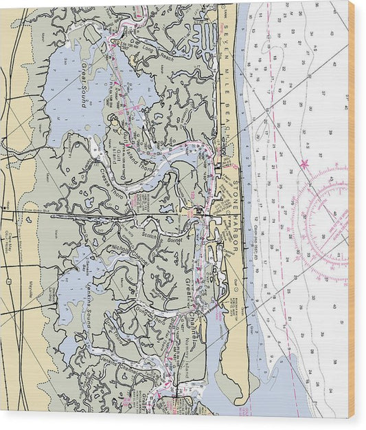 Stone Harbor-New Jersey Nautical Chart Wood Print