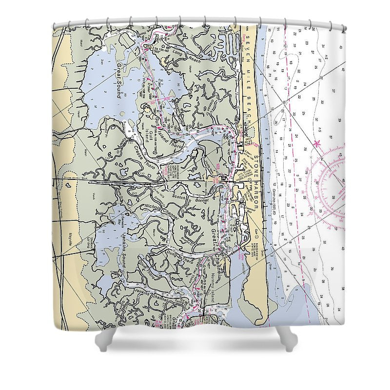 Stone Harbor New Jersey Nautical Chart Shower Curtain