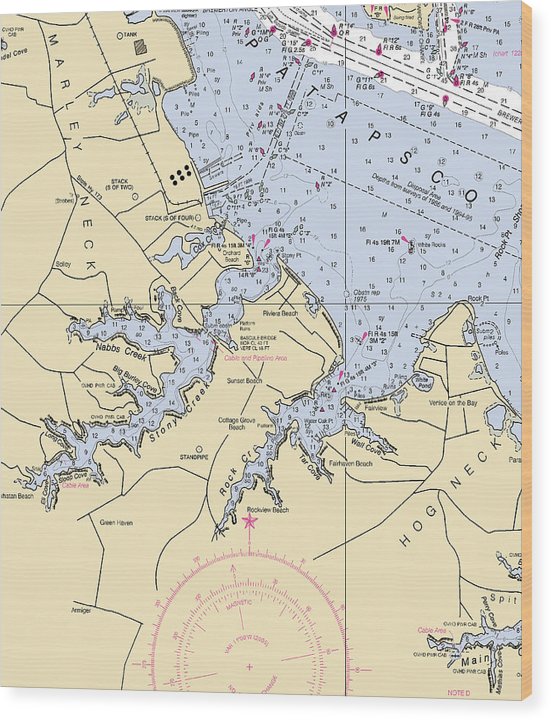 Stoney Creek-Maryland Nautical Chart Wood Print