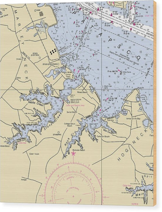 Stoney Creek-Maryland Nautical Chart Wood Print