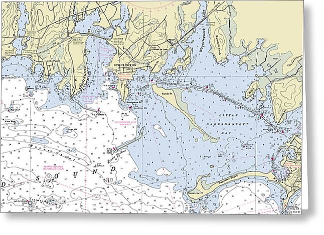 Stonington Connecticut Nautical Chart - Greeting Card