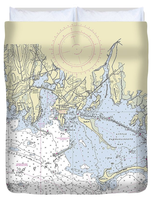 Stonington Connecticut Nautical Chart - Duvet Cover