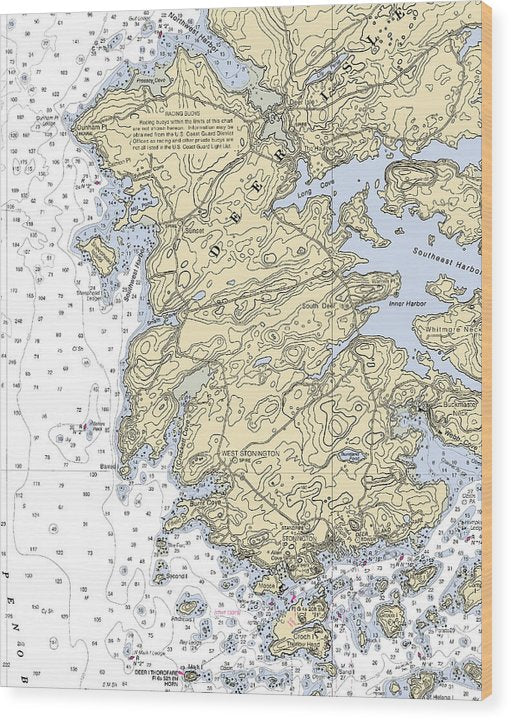 Stonington-Maine Nautical Chart Wood Print