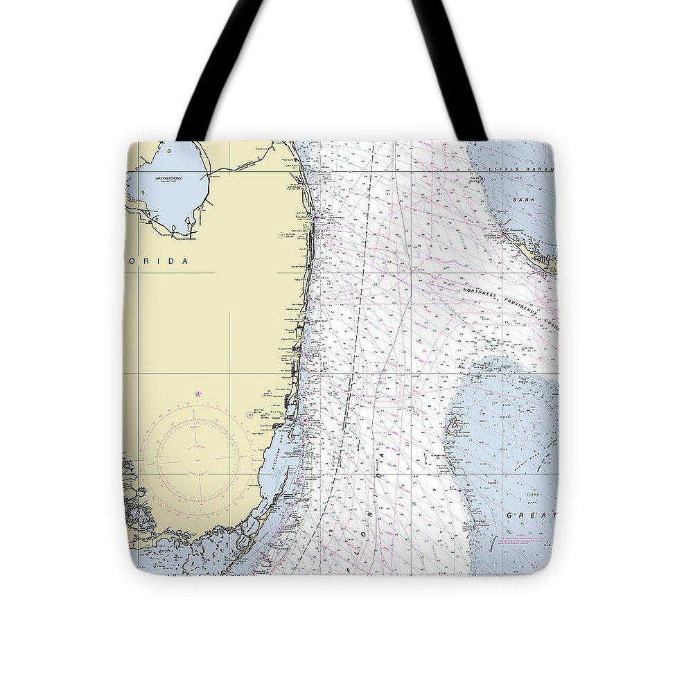 Straits Of Florida Nautical Chart - Tote Bag